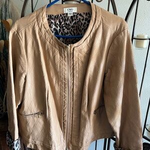 Cato Tan Faux Leather Jacket with Round Neckline